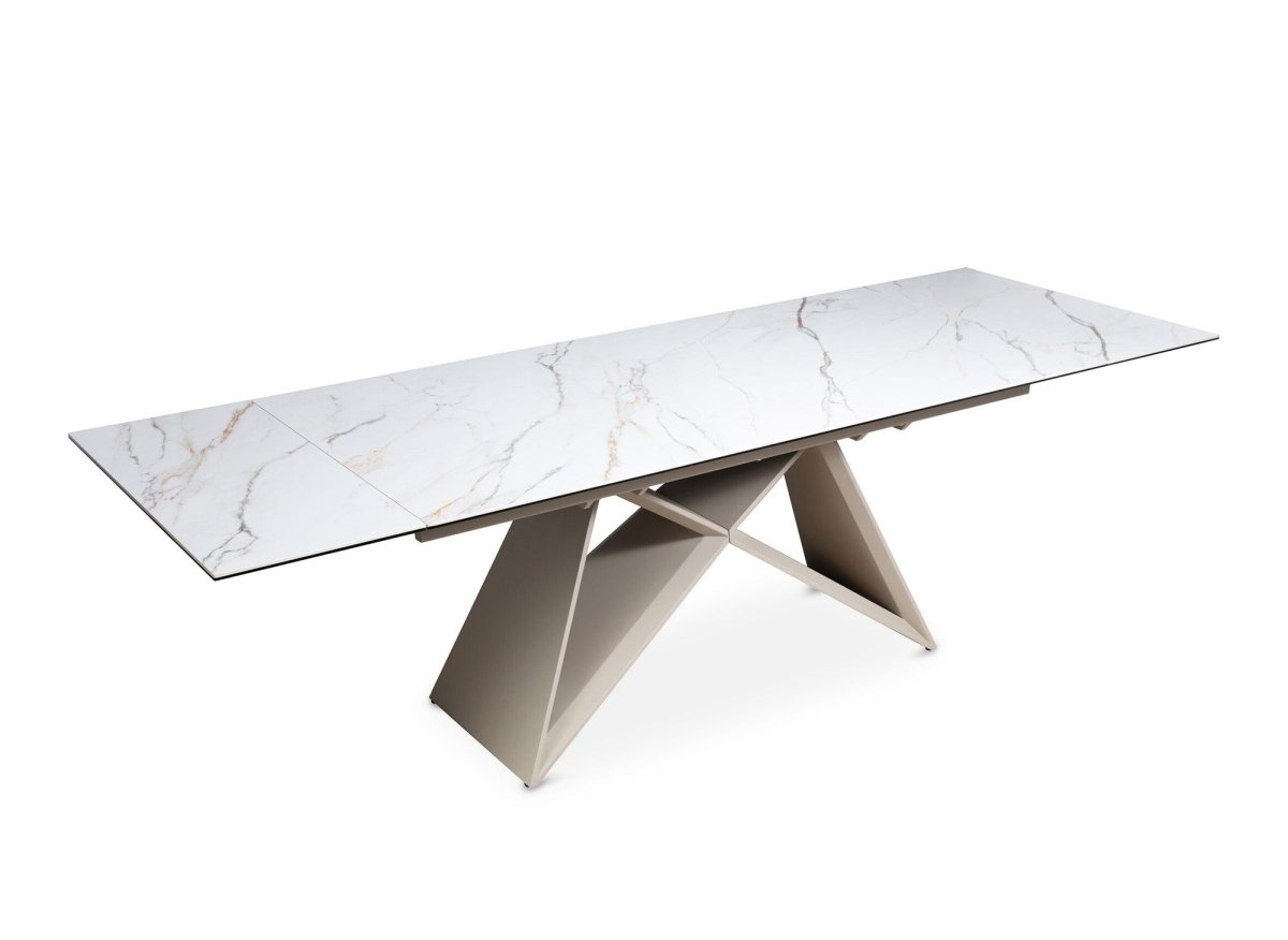 Table à manger extensible en céramique blanche effet marbre GABRIEL - DécoInParis
