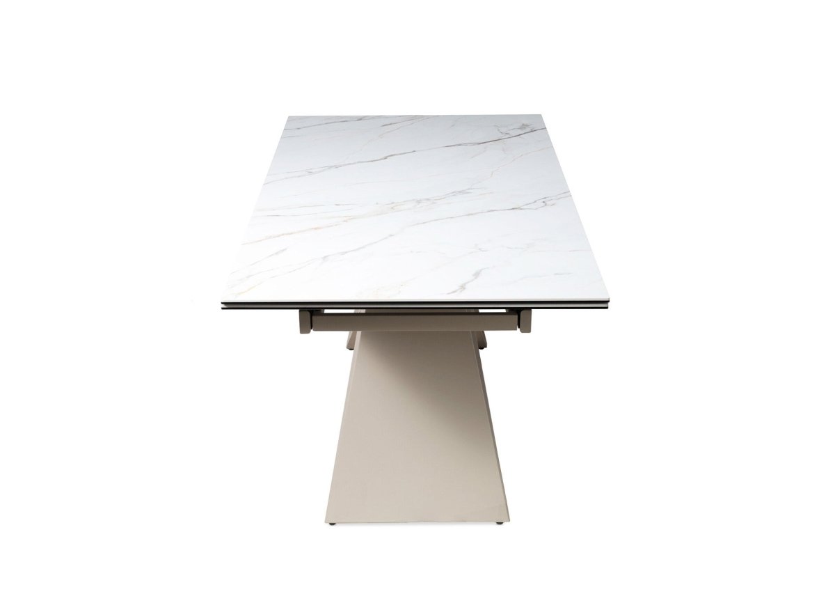 Mesa de comedor extensible GABRIEL con tablero de cerámica blanca para 10 personas