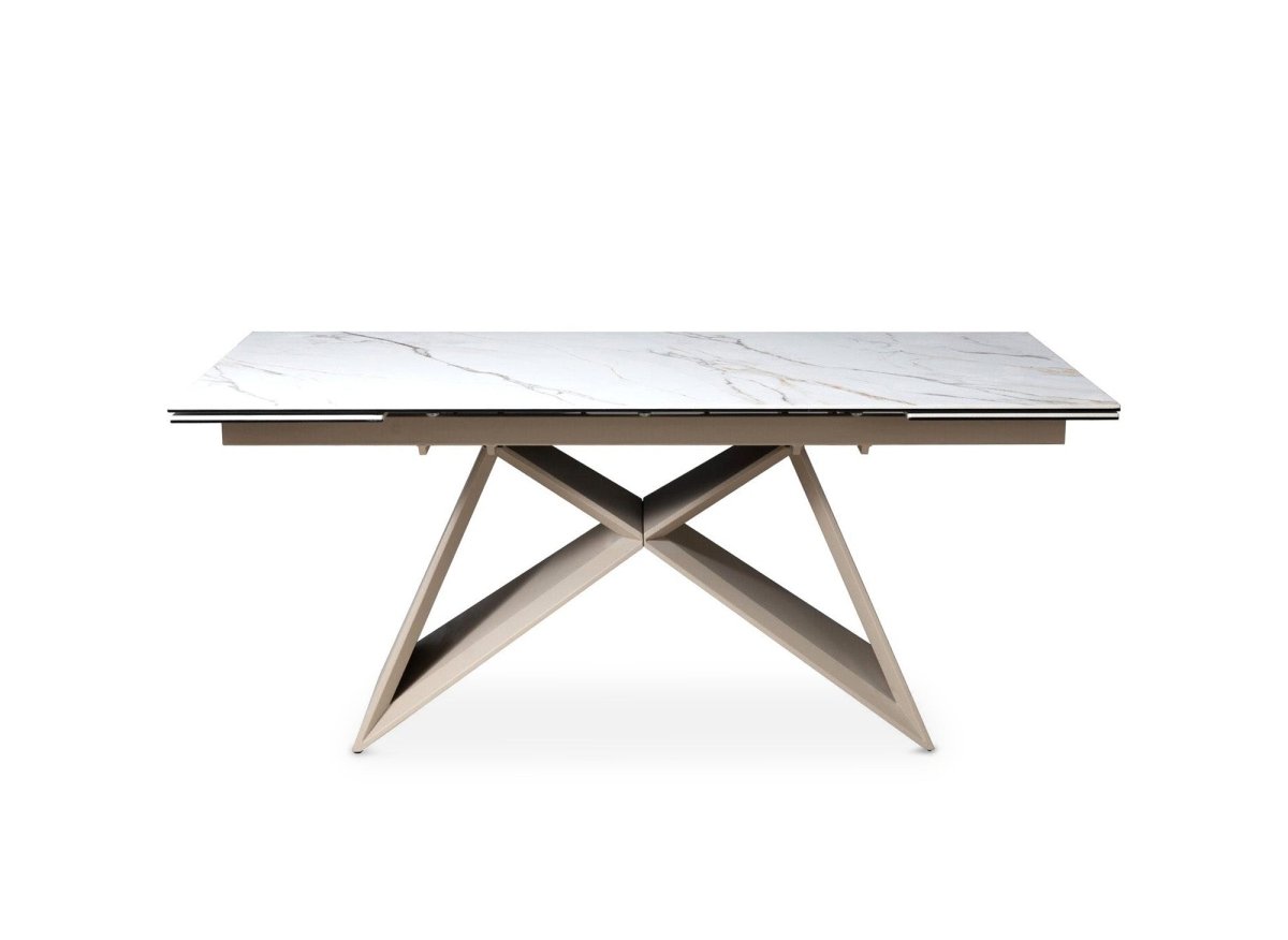 Mesa de comedor extensible GABRIEL con tablero de cerámica blanca para 10 personas