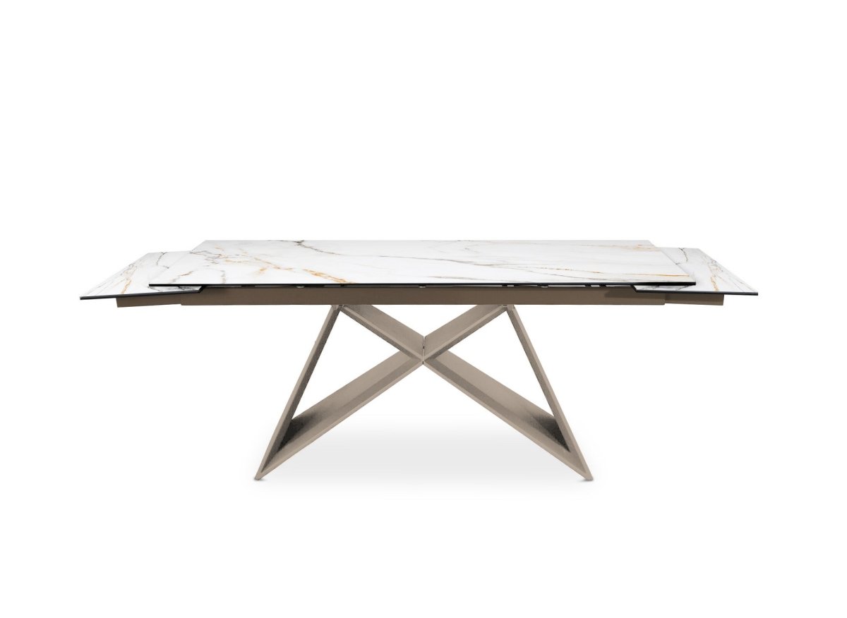 Mesa de comedor extensible GABRIEL con tablero de cerámica blanca para 10 personas