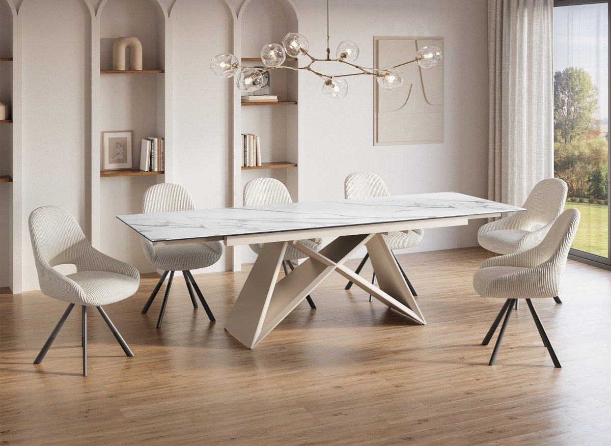 Table à manger extensible plateau céramique blanc 10 personnes GABRIEL - DécoInParis