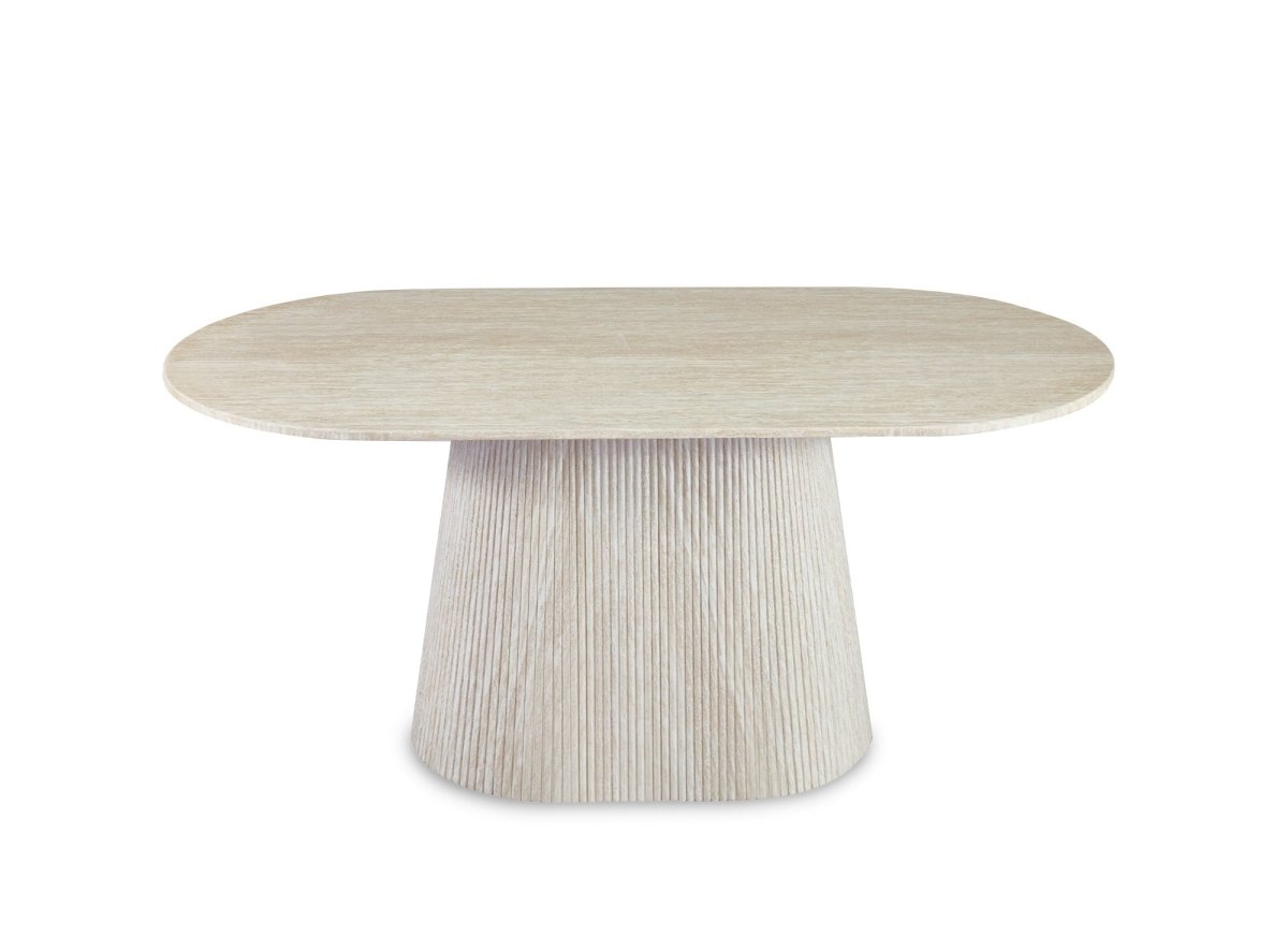 Table à manger ovale en marbre composite beige 6 personnes TIANA - DécoInParis
