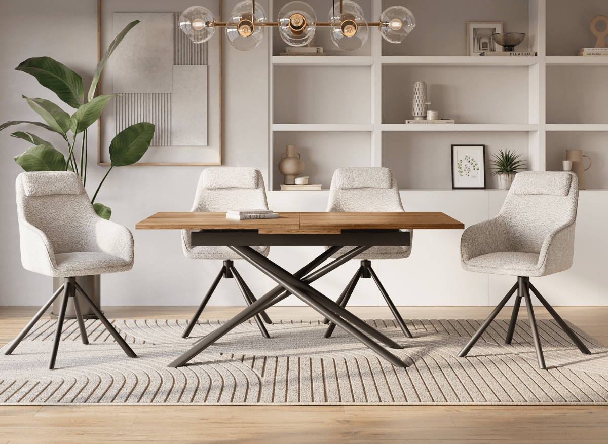 Table à manger rectangulaire à rallonge couleur chêne foncé ZORO - DécoInParis