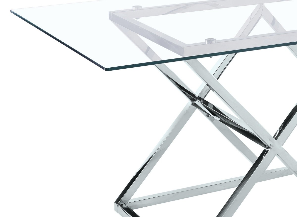 Table à manger rectangulaire en verre et pieds argentés JANICE - DécoInParis