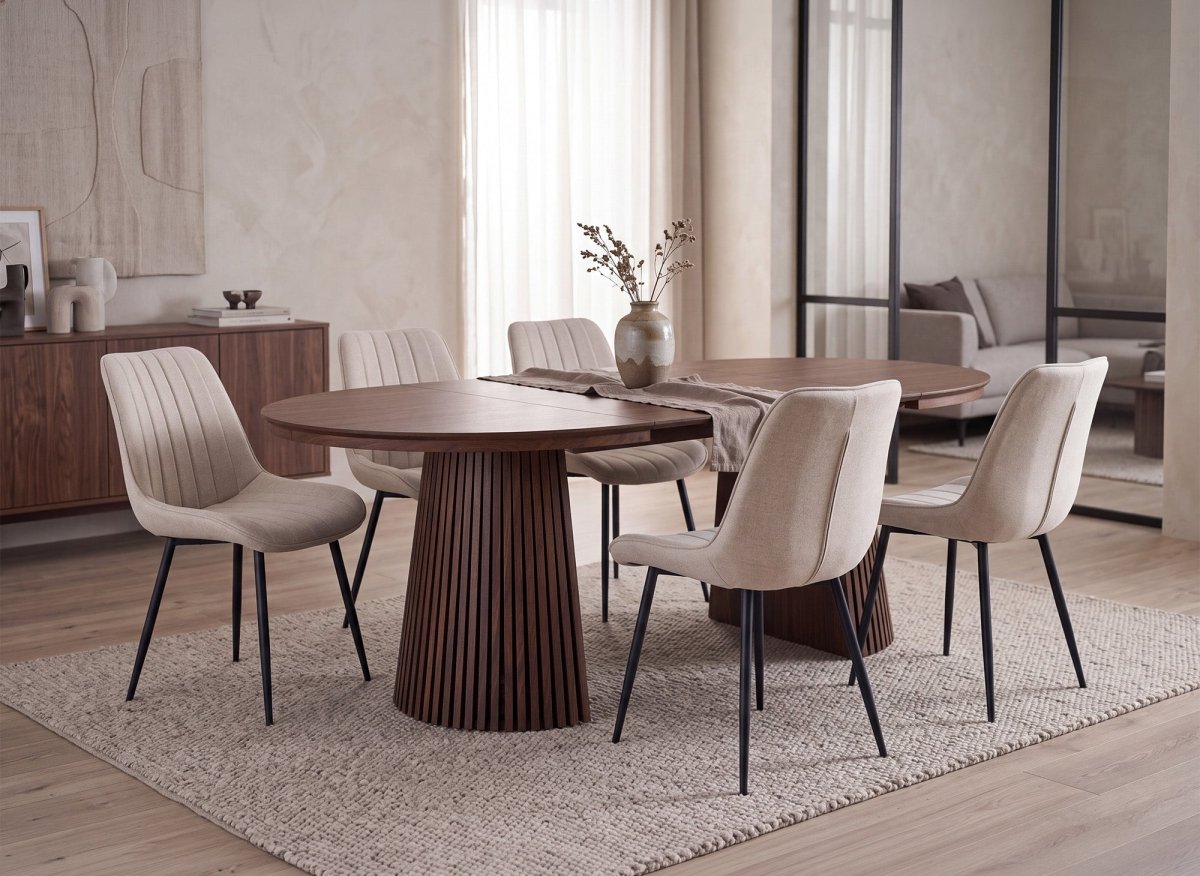 Table à manger ronde extensible en bois foncé 120-200cm HEKA - DécoInParis