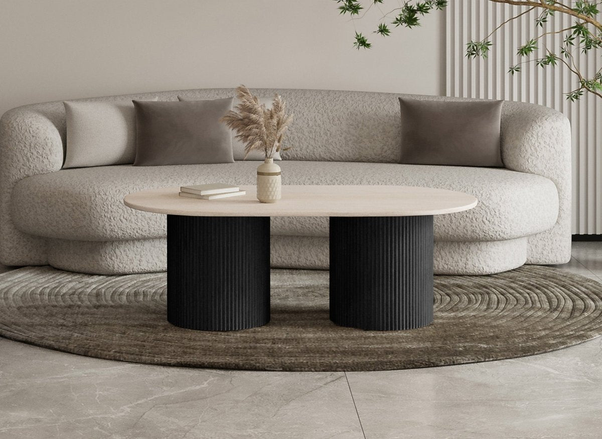Table basse en marbre composite beige pieds noir DHARA BLACK - DécoInParis