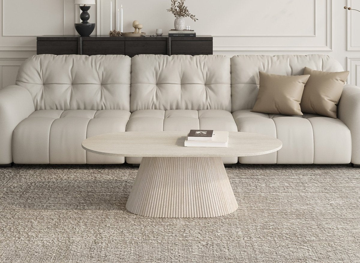 Table basse ovale en marbre composite beige TIANA - DécoInParis