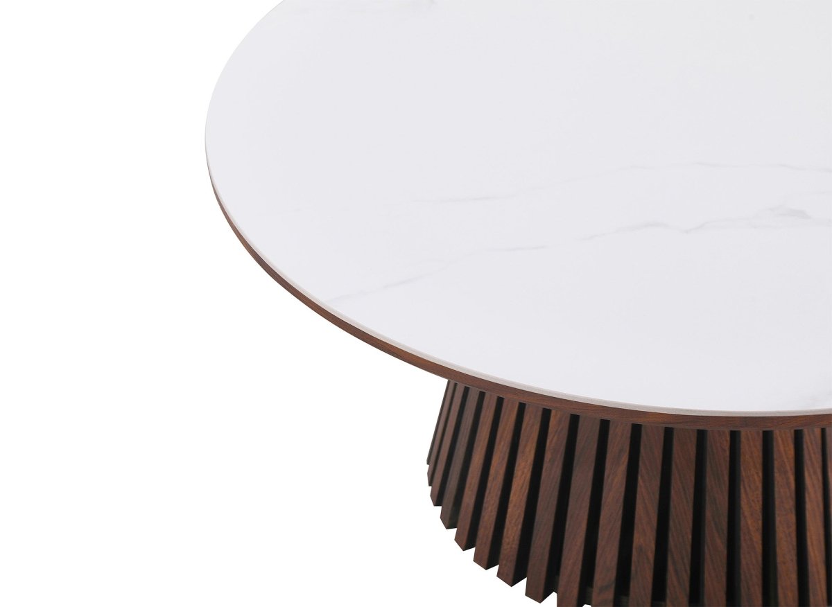 Table basse ronde en bois foncé plateau en céramique blanc HEKA - DécoInParis