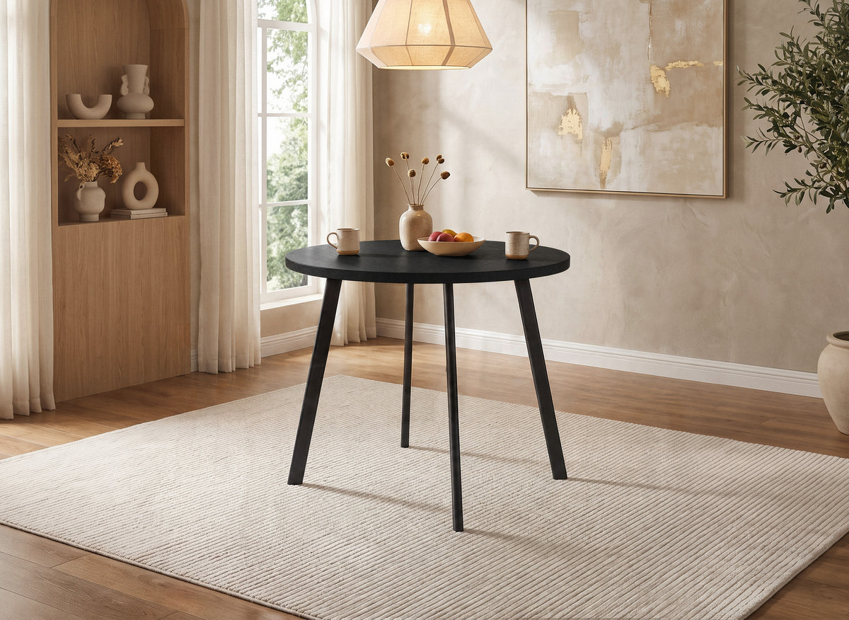 Conjunto de mesa de comedor IRINA de madera negra con 4 taburetes grises