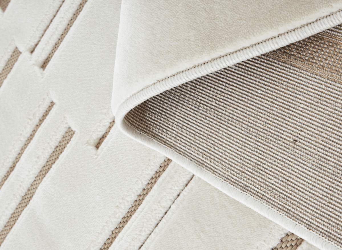 Tapis blanc écru à lignes asymétriques beiges 200 x 290 cm AYLAN - DécoInParis