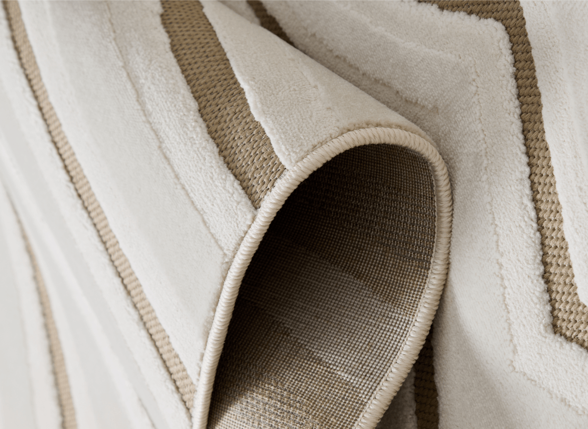 Tapis blanc écru à motifs circulaires beiges 200 x 290 cm ALEO - DécoInParis