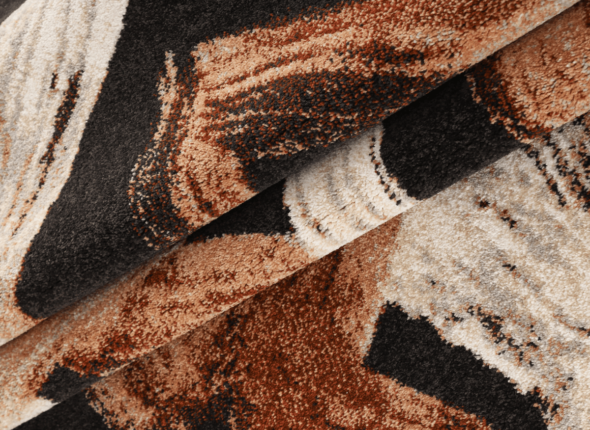 Tapis marron avec motifs géométriques beige et cuivre 200 x 290 cm ILYA - DécoInParis