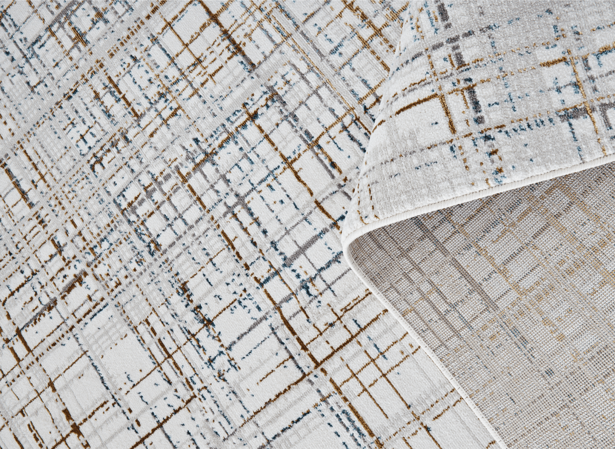 Tapis motif quadrillage beige et bleu 160 x 230 cm GRIND - DécoInParis