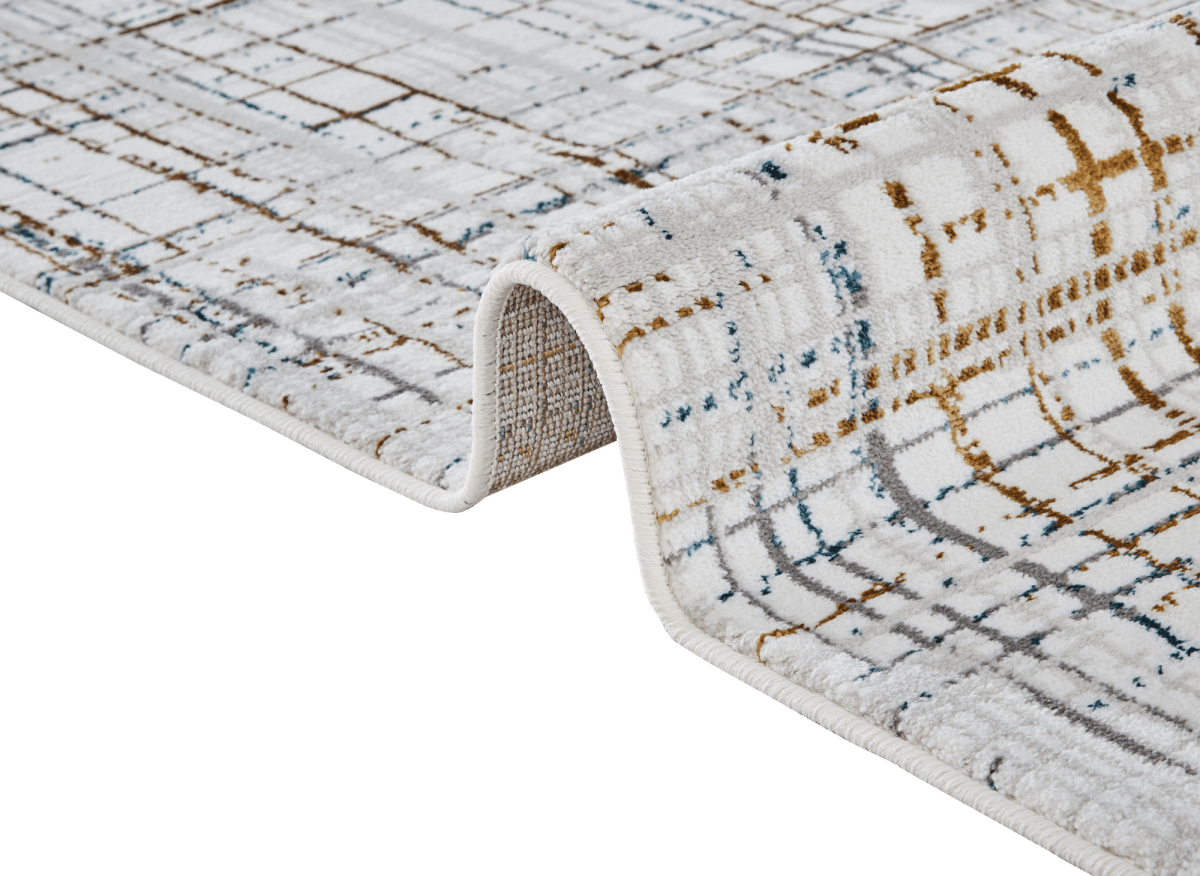 Tapis motif quadrillage beige et bleu 200 x 290 cm GRIND - DécoInParis