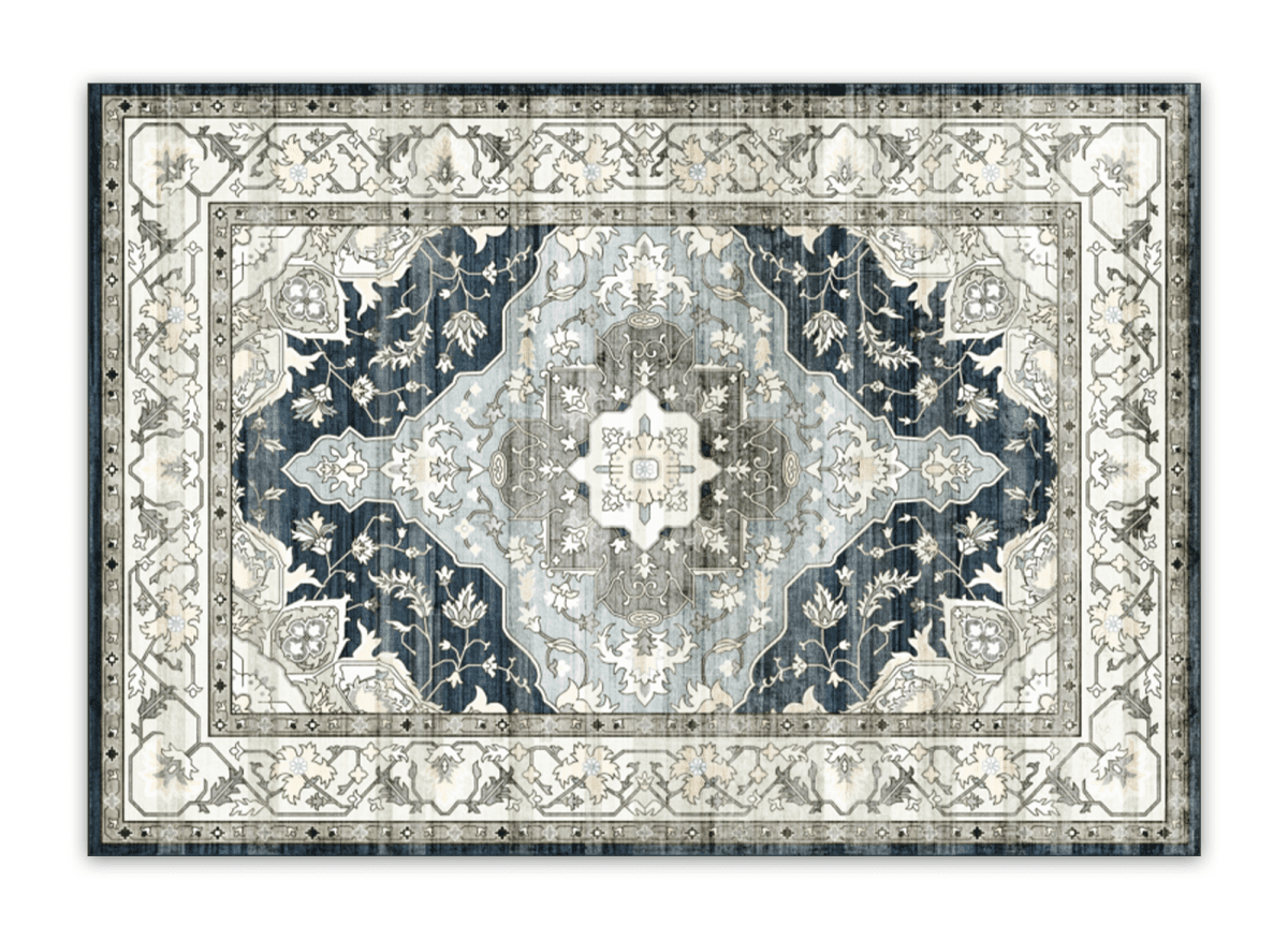 Tapis rectangulaire style oriental bleu et blanc 160x230 cm JASMINE - DécoInParis