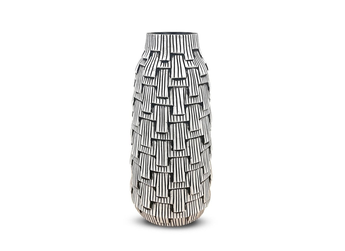 Vase contemporain en polyrésine noir et blanc H35 cm INAYA - DécoInParis