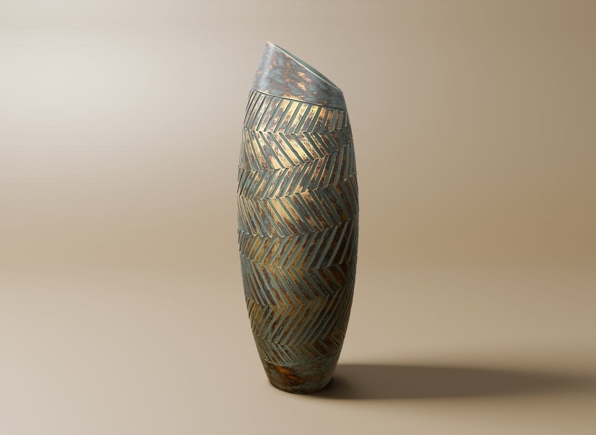 Vase en polyrésine vert et doré H46 cm AMIRA - DécoInParis